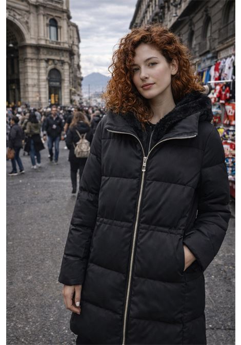 DUNO long padded coat with hood and faux fur collar  Black DUNO |  | VIRNA BOLZANO901